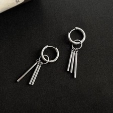 925 Silver Plated Dangle Drop Hoop Earrings for Men Women