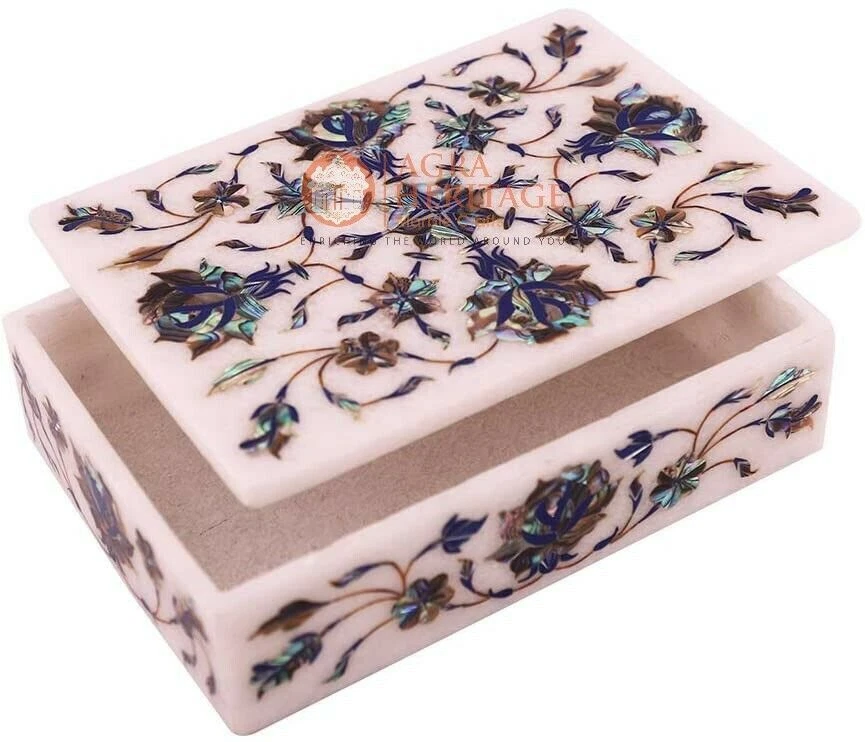 6"x4"x2" Marble Jewelry Vintage Box Pauashell Inaly Floras Singales Day Gift Her - Image 2 of 4