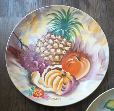 Vintage Hand Painted Fruit Motif Wall Decor Plates Signed T