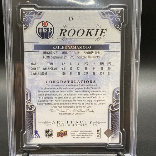 KAILER YAMAMOTO 2017-18 UPPER DECK ARTIFACTS EMERALD RC PATCH AUTO 10/25 SGC10|9 - Picture 11 of 12