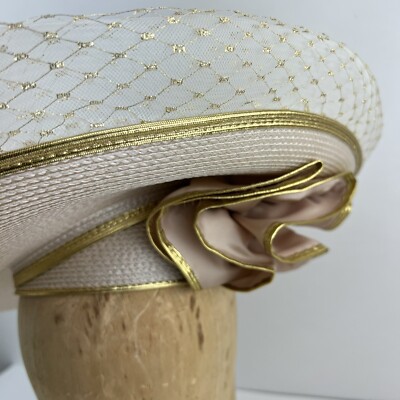 Beautiful Ivory Wool Church Dress Hat by Sylvia N Y Vtg Sylvia New York St Louis Ivory Gold Dress Church  main image 4