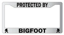 Protected By Bigfoot Chrome License Plate Frame Auto