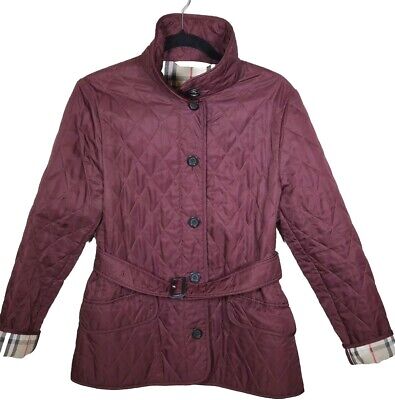 BURBERRY Quilted Jacket Maroon Belted Nova Check Lined Made BURBERRY Quilted Jacket Maroon Belted Nova Check Lined Made
