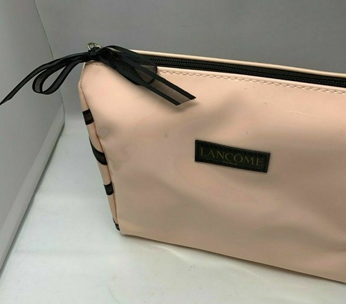 Lancome Pink Patent Zippered Gold Cosmetic Bag, Black Ribbon Trim - Picture 2 of 5