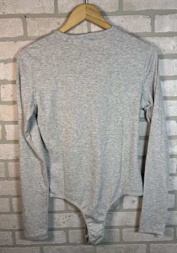Body acanalado Henley manga larga gris jaspeado grande nuevo sin etiquetas WeWoreWhat - Imagen 4 de 8