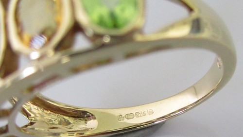 9ct Gold Ring-Gold Citrine Amethyst Garnet Topaz Peridot 5 Stone Ring Size N 1/2 - Picture 14 of 19
