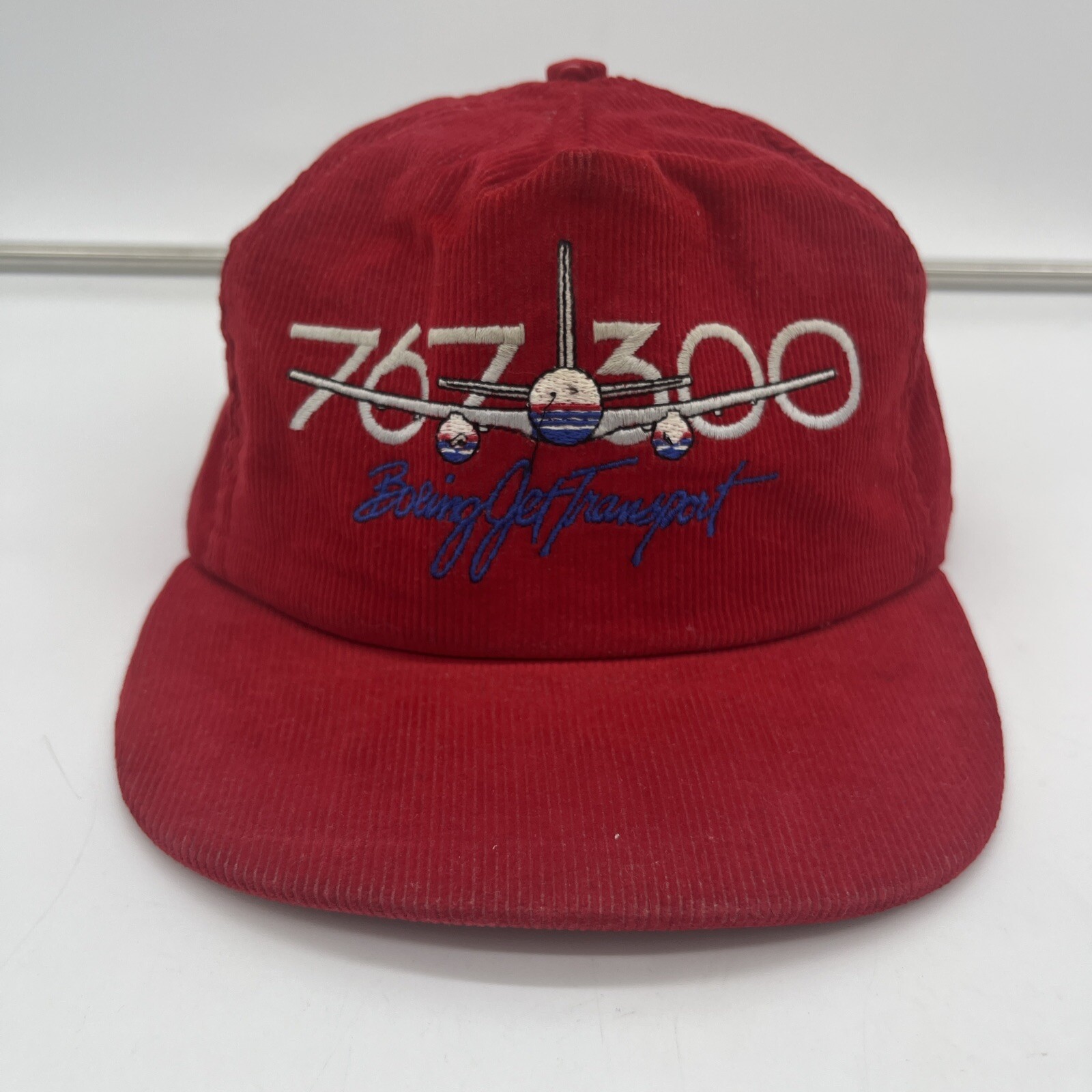 VTG Boeing Jet Transport 767 300 Trucker Hat Red Corduroy Airplane Pilot Flying