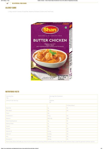 Shan Butter Chicken Masala Mix 50g - Pack of 4 - Picture 3 of 6