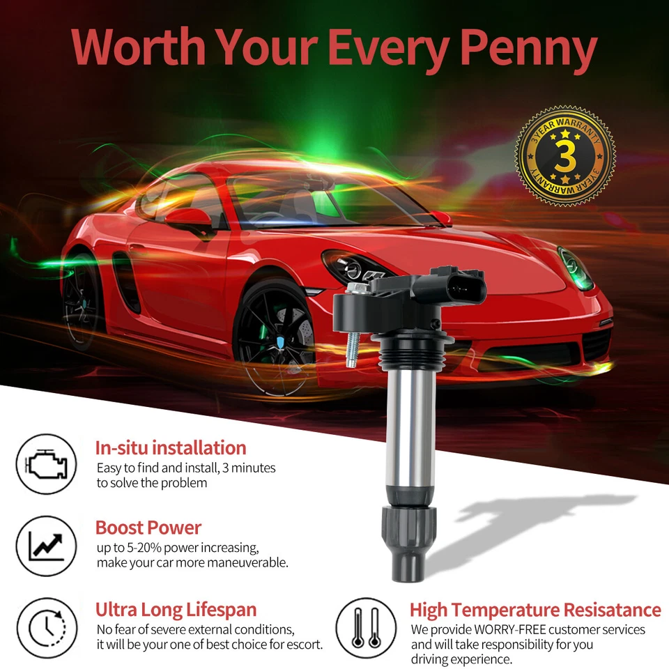 Paquete de 6 bobinas de encendido para Chevy Traverse Cadillac ATS CTS GMC Acadia UF569 Foto 2 de 4