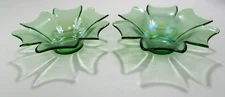 Vtg Green Glass Flower Trinket Jewelry Candle Holder Candy Dish 5.5" x 2 Retro