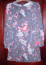 LOFT New 00P Petite Short Mini Dress Tunic Floral Berries Print Gray Puff Sleeve
