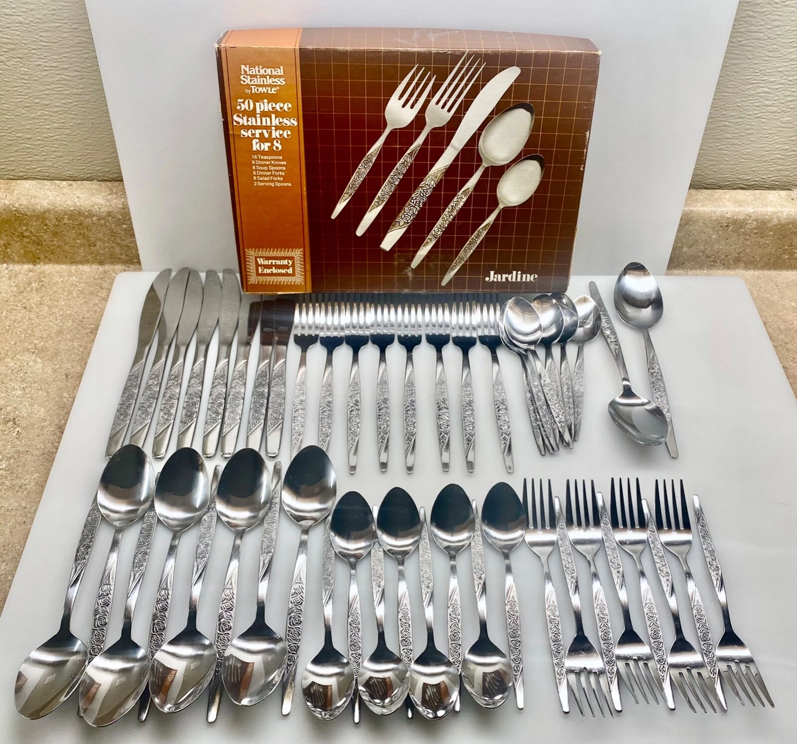 SILVERWARE VTG TOWLE JARDINE ROSE GARDEN 50pcs total ~ 8pc Pl w Orig Box ALL VGC