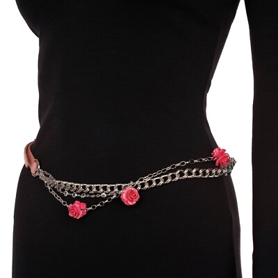 DOLCE & GABBANA RED LEATHER JEWEL CHAIN CRYSTAL BELT Dolce & Gabbana Red Leather Crystal Chain Waist Belt  main image 4