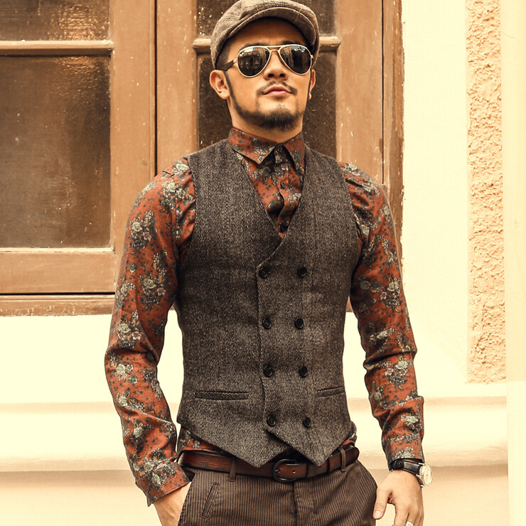 Chic Vintage Waistcoat Sleeveless Jacket Men Cotton Casual Double Breasted  Vest