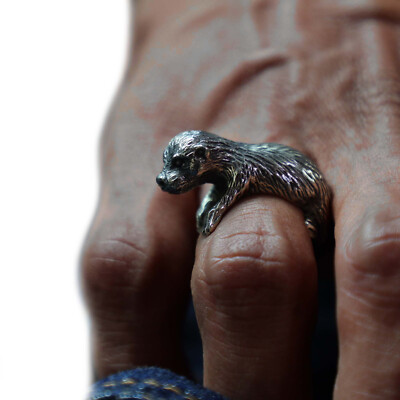 Otter Embrace ring unisex sterling silver 925 cute animal hug adjustable boho