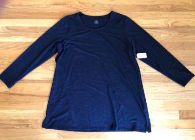 NWT Christopher & Banks CJ Banks Top Shirt 1X ( 16/18) Navy Long Sleeves