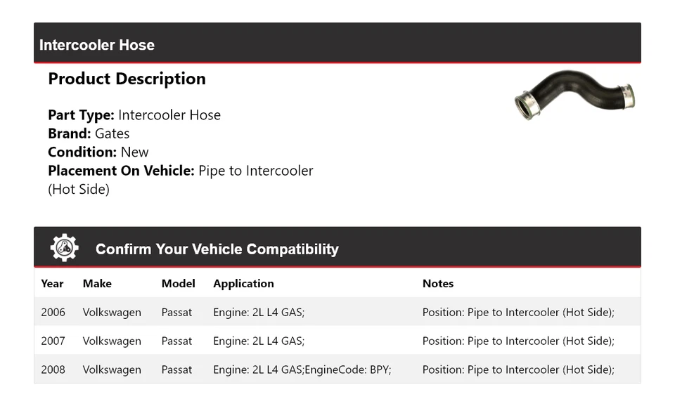 Puertas de manguera intercooler para Volkswagen Passat 2006-2008 2007 Foto 2 de 3