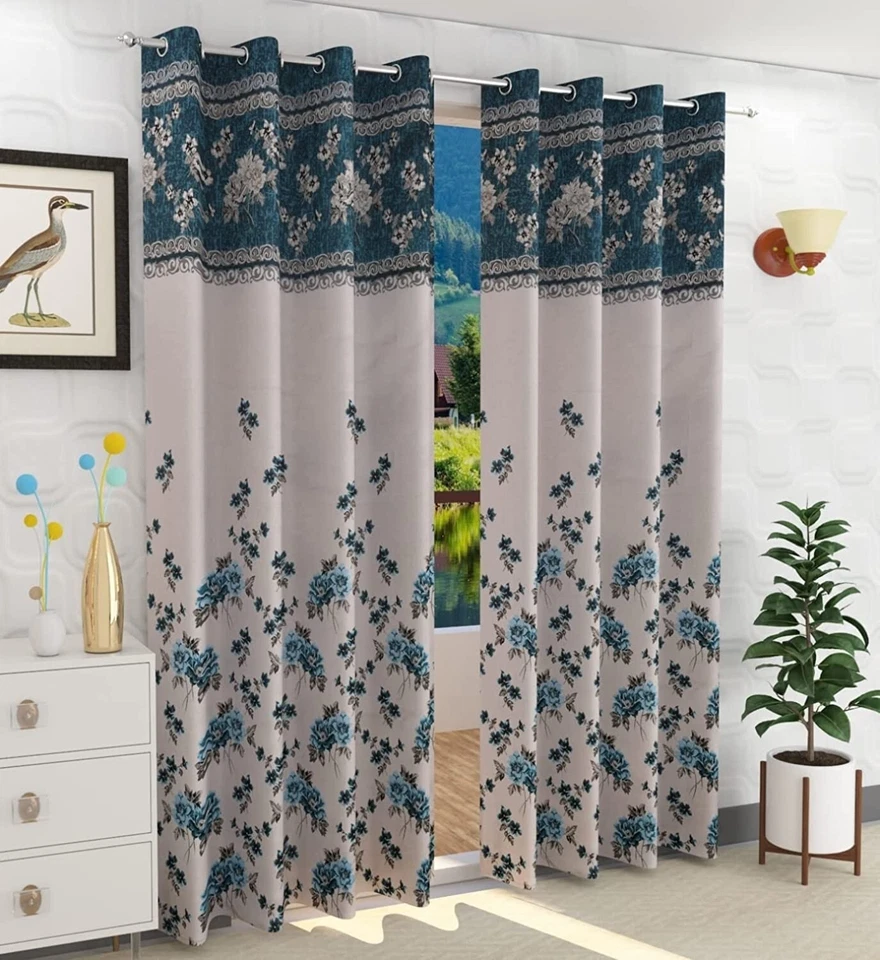 Pack Of 2 Pcs Jute Curtains for Door 7 Feet Long with Eyelet Ring Aqua - Image 2 of 4