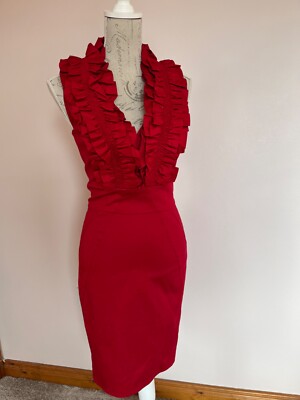 ted baker red dress with ruffled detail collar UK