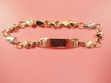 14K REAL SOLID YELLOW GOLD HEART TRI COLOR 5.5 INCH BABY ID BRACELET