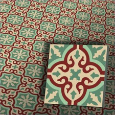 Zementfliese Dekor Iraquia creme grün bunt - Jugendstil Vintage Fussboden Fliese