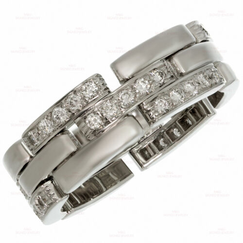 CARTIER Maillon Panthère 3-Row Half-Pave Diamond White Gold Band Ring Size  64