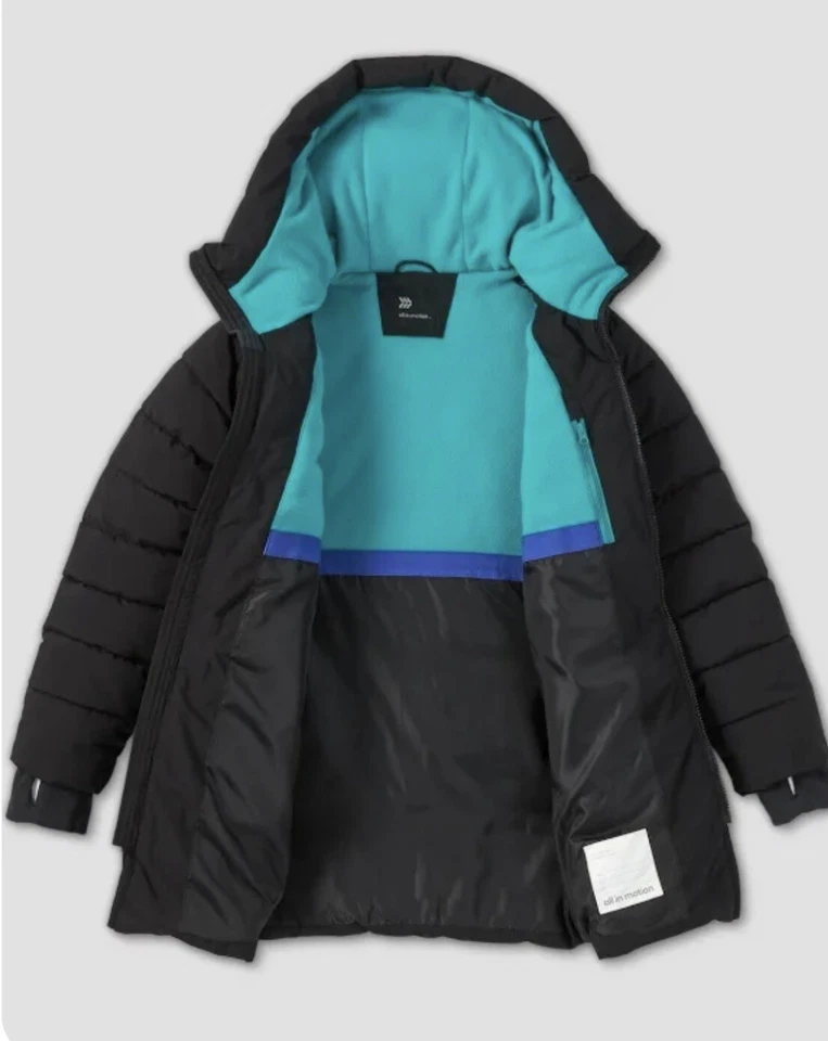 Все в движении девочек средней длины пуховик куртка зимнее пальто черный/бирюзовый размер 4/5 - Изображение 2 из 3