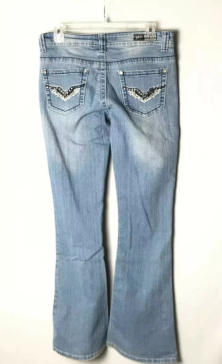 RED RIVET Jeans Flare Leg Size 9 with Rhinestone Accents On Pockets eBay