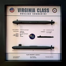 Virginia Class Block V with VPM, Submarine Memorial Display Shadow Box, SSN-803