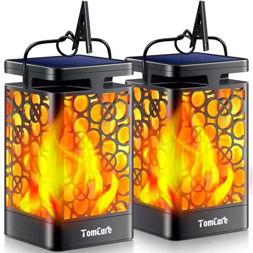 TomCare Solar Lights Outdoor Upgraded Solar Lantern Flickering Flame Outdoor Wat