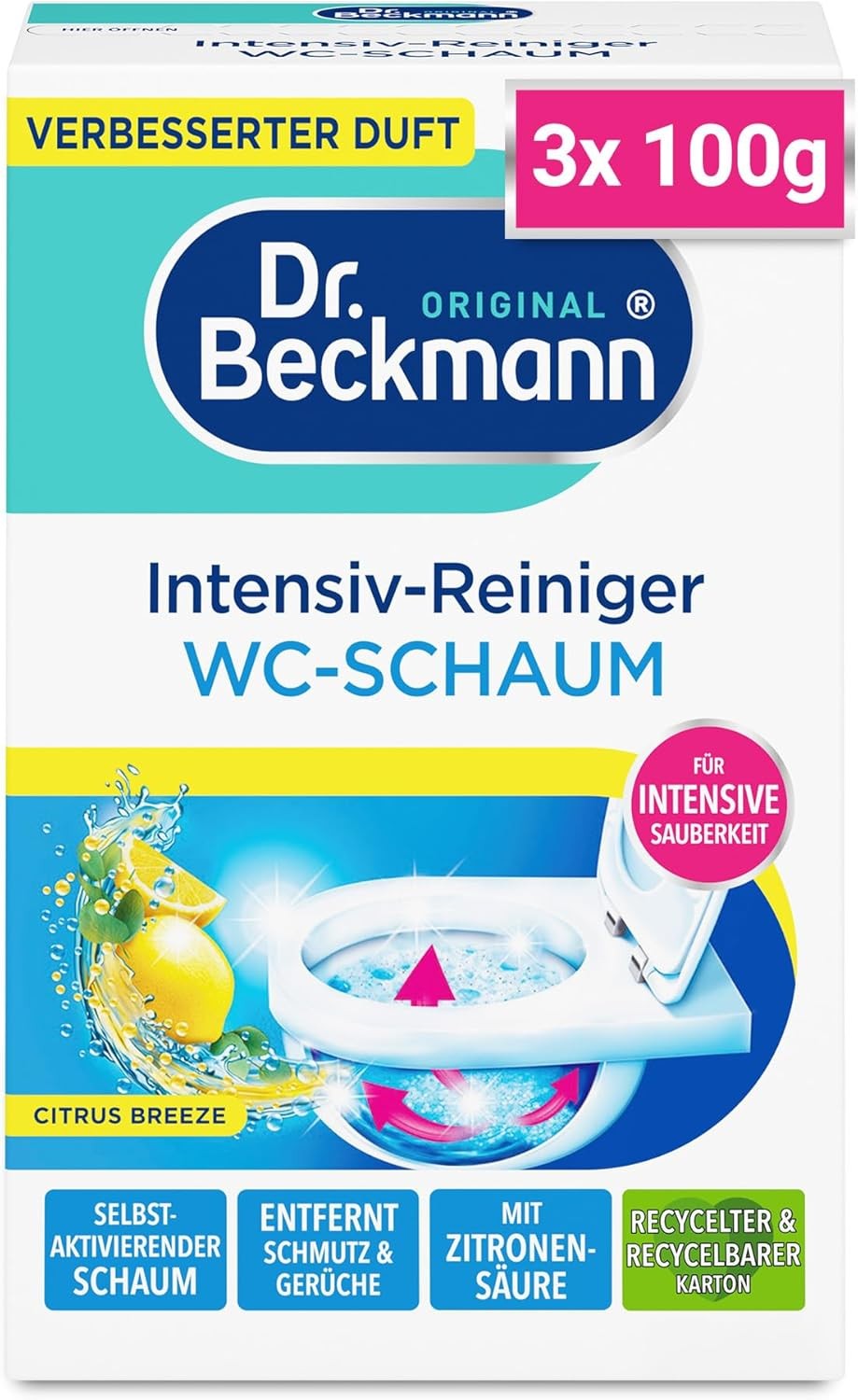 Dr. Beckmann Aktivkohle WC-Schaum Reiniger Intensive Sauberkeit Toilette 3x100 g