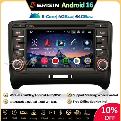 64GO Android 16 GPS Autoradio Navi For AUDI TT MK2 CarPlay DAB+ DVD Wifi SWC DSP - Photo 1/4