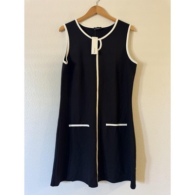 Yessica Dress Womens 48 Black Sleeveless Round Neck Shift Knee Length Pockets