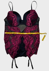 La Senza Black Magenta Lace Mesh Bustier Corset Garter Lingerie New XL XG New