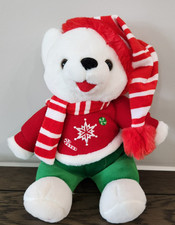 2012 Dan Dee Snowflake Christmas TEDDY BEAR Plush White w/Red Outfit Hat Scarf