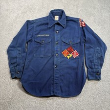 1960s Boy Scouts Of America Sanforized Uniform Shirt Navy Blue Patches NY VTG