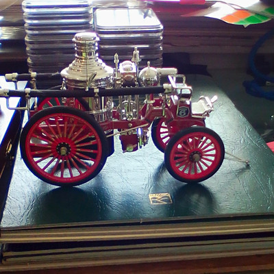 D.E.D. #8 Antique Style Vintage Fire Engine Model Red & Silver, Red Wheels