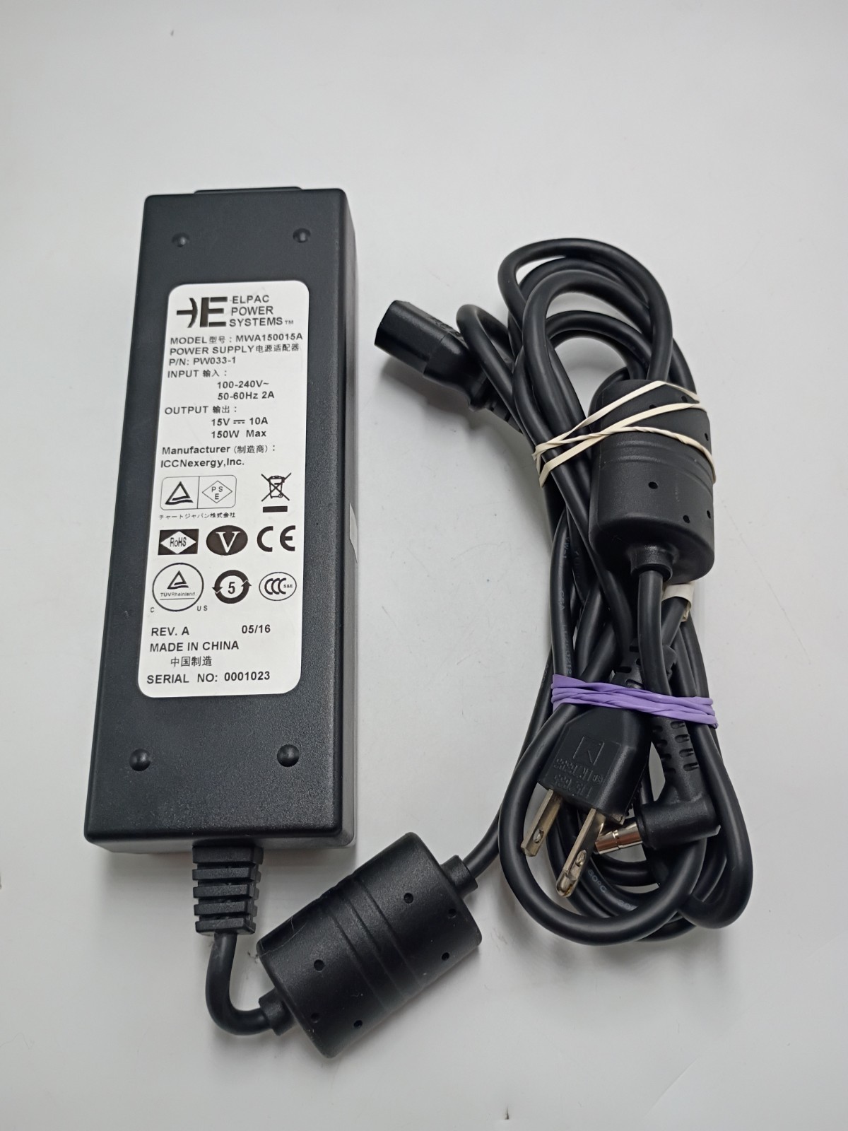ELPAC POWER SYSTEMS MWA150015A 15V 10A 150W Power Supply Adapter Charger