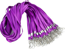 50 Pack Purple Lanyards for ID Badges with Badge Clip J-Hook