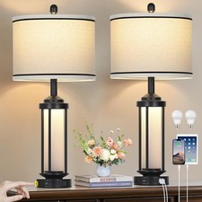 Rinweey Table Lamps Set Of 2 Black Farmhouse Rustic Industrial Table Lamp Usb