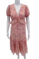 Love Shack Fancy Women's V-Neck Short Sleeves Ruffle Midi Floral Dress Size 2