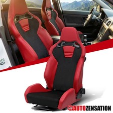 1pc Universal Reclinable Bucket Racing Seat Red Pu Leather Black Suedeslider
