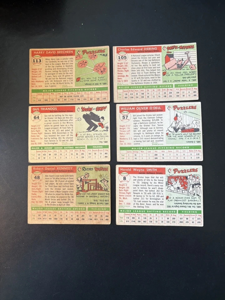 1955 Topps бейсбол лот из 6 различных. ALL ORIOLES VG-EX Gus Triandos - Изображение 2 из 2