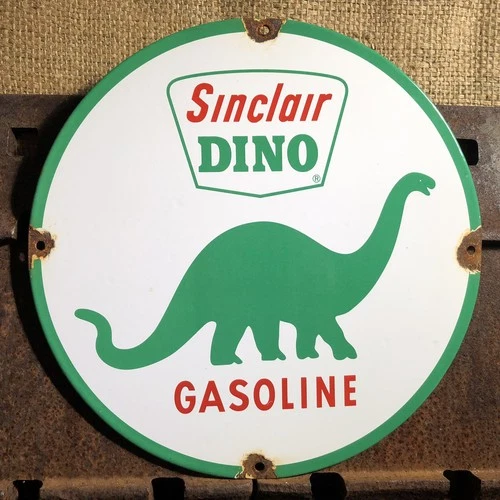 VINTAGE SINCLAIR GASOLINE DINO PORCELAIN GAS OIL PUMP PLATE ADVERTISING SIGN
