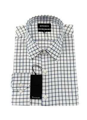 NEW Bonobos Men's Slim Fit LS Button Up Grid Pattern Dress Shirt White Sz Large