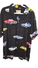 Paradise Found Vintage Car Men's Black Button Down Shirt XL