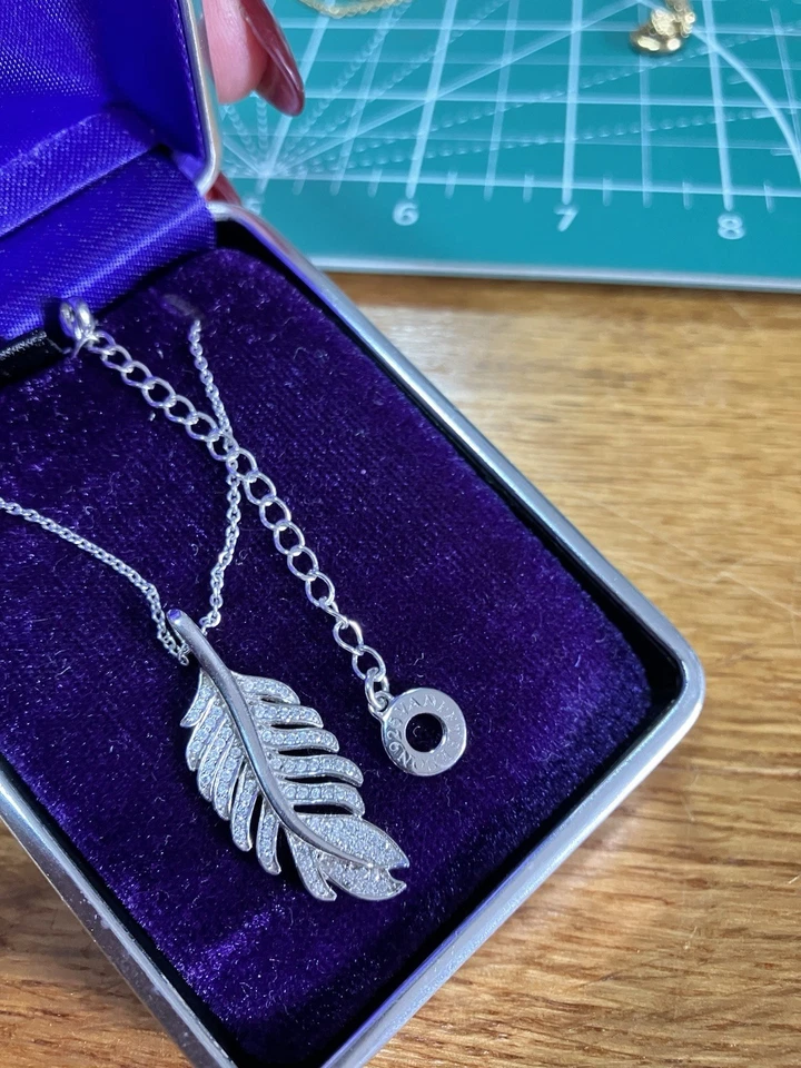 VAN PETERSON .925 STERLING SILVER CZ Paved Feather Pendant Necklace, 5.1g   - Image 2 of 4