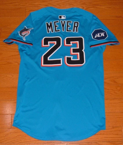 MIAMI MARLINS MAX MEYER GAME ISSUED UN WORN 2025 ALTERNATE JERSEY WITH MLB HOLO