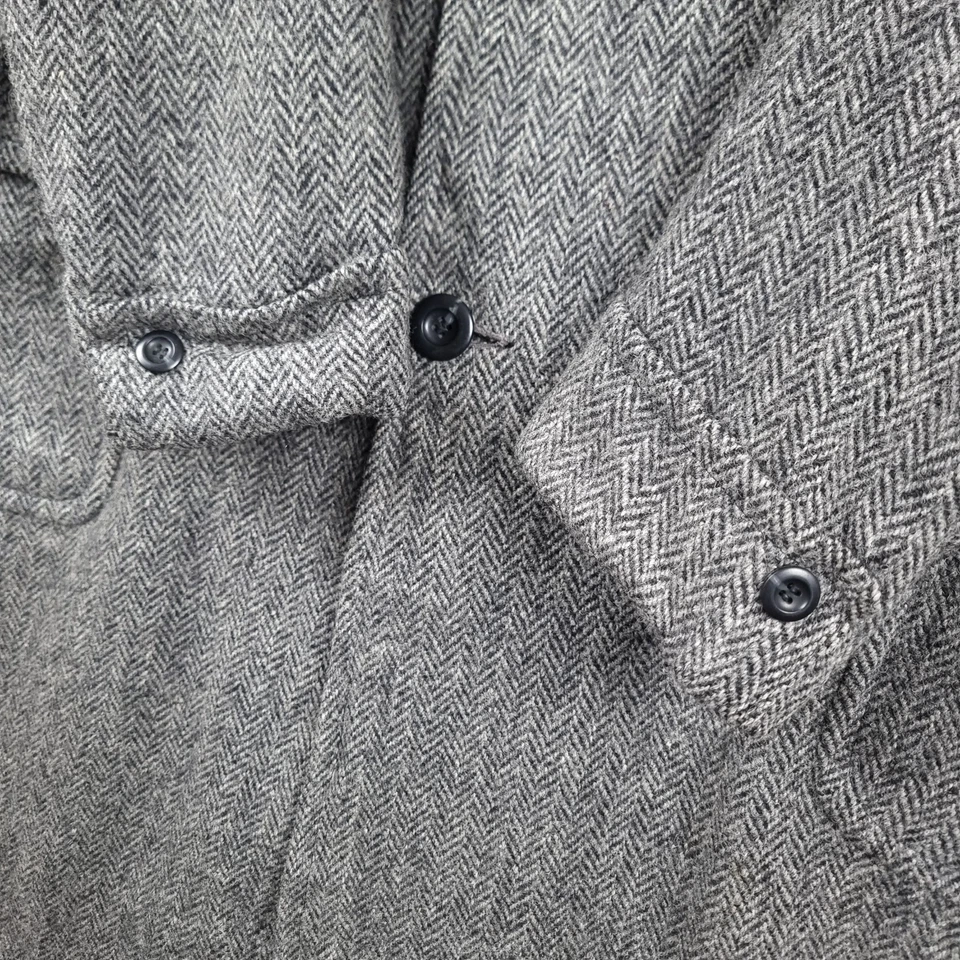 HARRIS TWEED Coat Mens L Large Grey Long Overcoat Wool Herringbone JOS A BANK - Image 4 of 4
