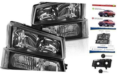 Headlight Assembly kit Compatible with 2003-2006 Chevy OE - Black/Clear/Clear